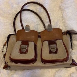 Dooney & Bourke Tan/Brown Leather canvas double pocket satchel